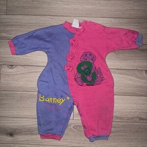 Vintage Embroidered Barneys One Piece Romper 1992 Original Tag- Pink and Purple